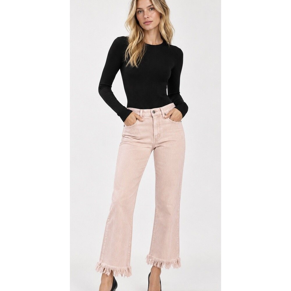 Pistola Womens Size 25 Blush Pink Flare Jeans Raw Fringe Hem High Rise Denim